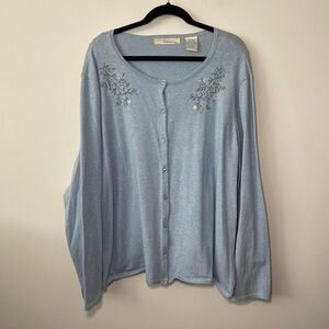 Vintage Penman's women's blue floral embroidered button up cardigan in size 4X